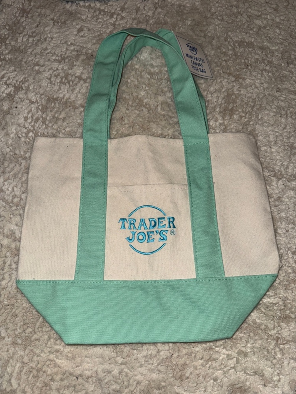 Trader Joe’s Canvas Tote Bag in Mint and Cream